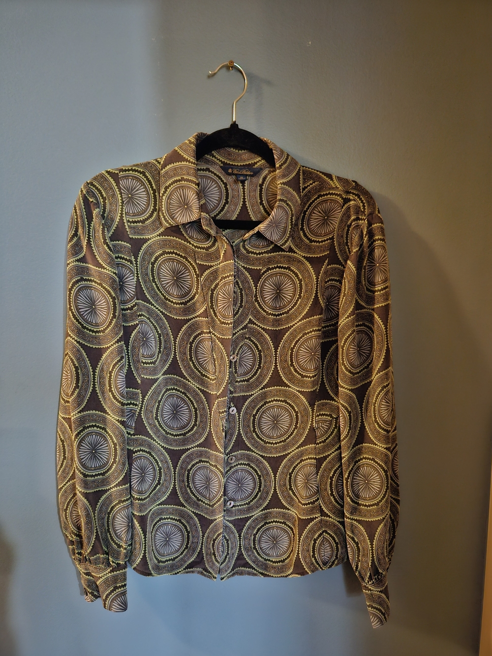 Brooks Brothers Brown and Green Silk Blouse